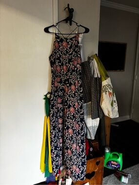 love...ady Navy Floral Maxi Dress with Pink Blooms